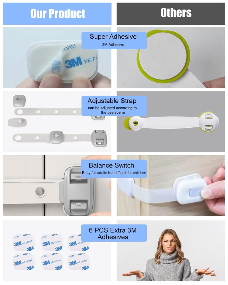 SEQUHITKU Baby Proofing Child Safety Locks(3 PCS) - Cabinet Locks for Babies,3M Adhesive Cabinet Latches, Multi-Purpose for Fridge Drawers,Ovens Toilet Seats,Trash Can, No Drilling (3 Count) - Image 5